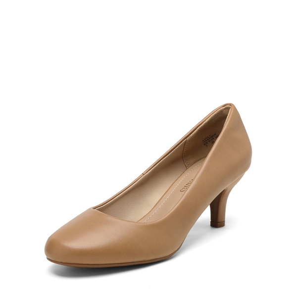 Round Toe Comfort Low Heel Pumps - TAUPE PU -  0