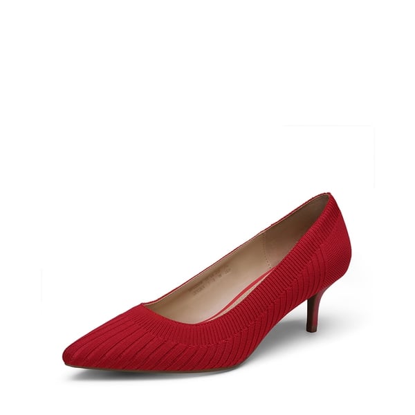 Pointed Toe Knitted Kitten Heel Pumps - RED KNITTING -  0