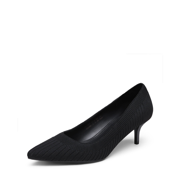 Pointed Toe Knitted Kitten Heel Pumps - BLACK KNITTING -  0