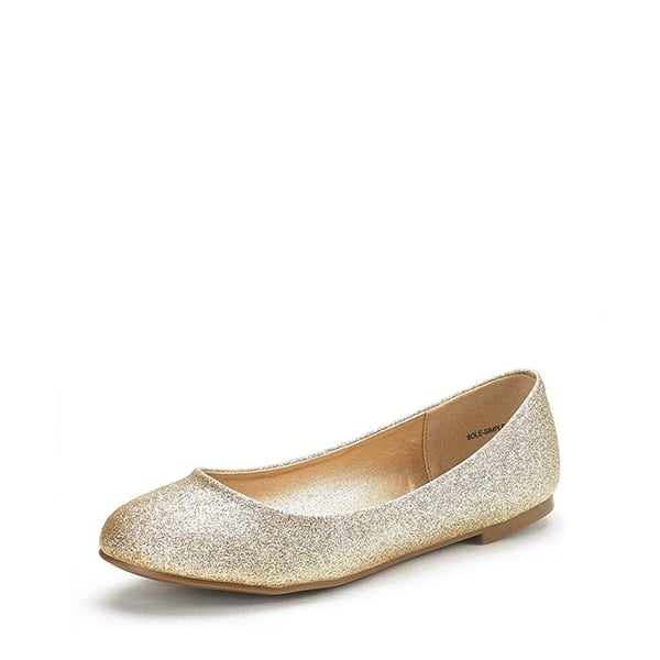 Wide Width Comfortable Ballerina Sparkly Flats - GOLD-GLITTER -  0