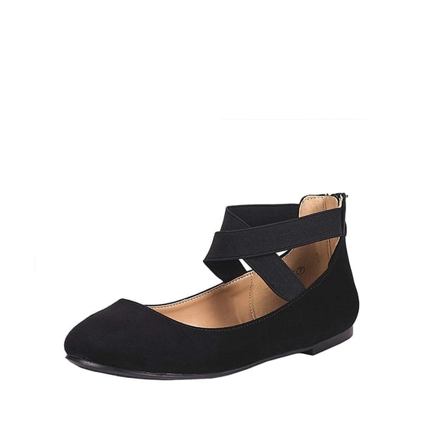 Elastic Closed Toe Flats with Ankle Strap - BLACK -  0