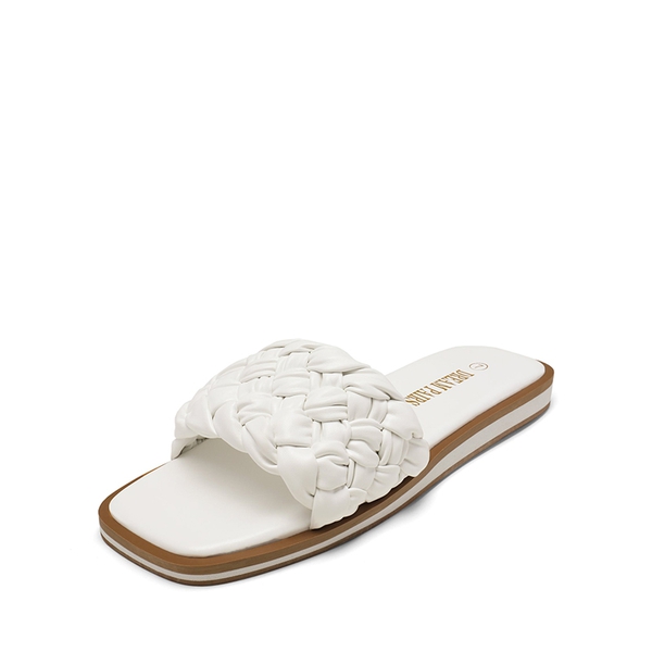 Open Toe Slide Flat Sandals - WHITE WEAVE -  0