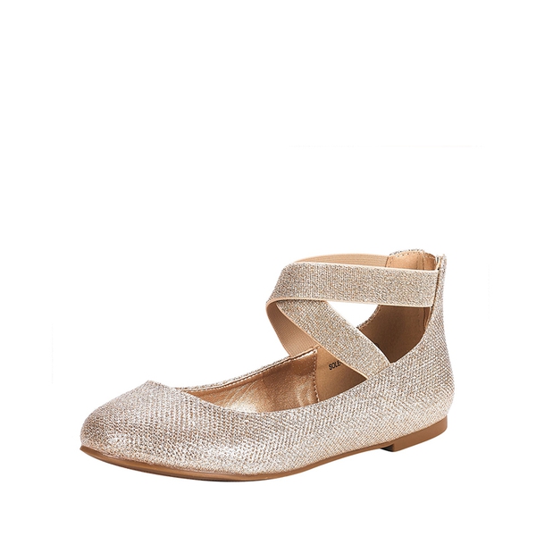 Elastic Closed Toe Flats with Ankle Strap - GOLD GLITTER -  0