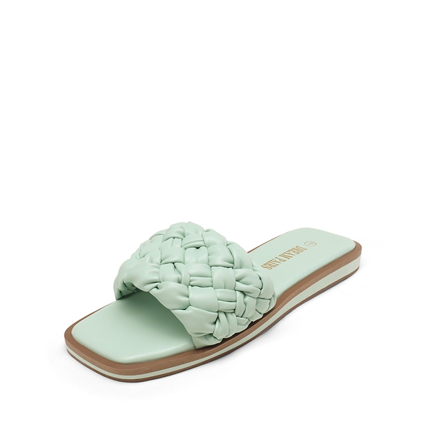 Open Toe Slide Flat Sandals - MINT GREEN WEAVE -  0