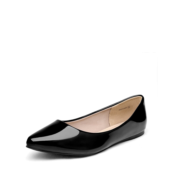 Pointed Toe Ballet Slip On Flats - BLACK PAT -  0