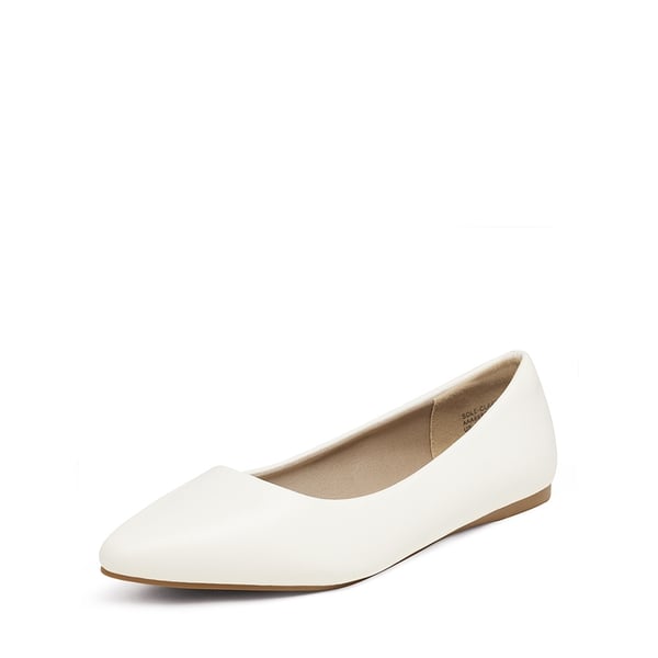 Pointed Toe Ballet Slip On Flats - WHITE PU -  0