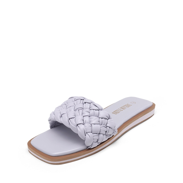 Open Toe Slide Flat Sandals - PURPLE WEAVE -  0