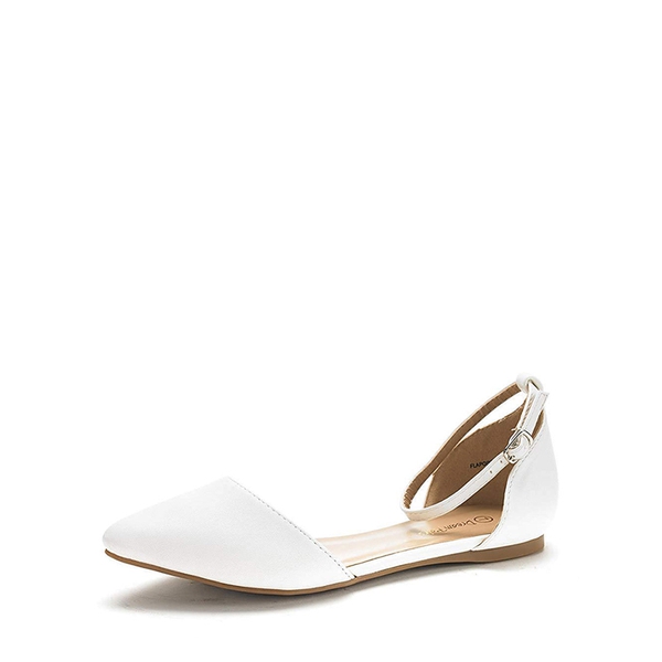 Ankle Strap Ballerina Flats - WHITE PU -  0
