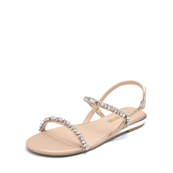 Rhinestone Flat Sandals - NUDE PU -  0