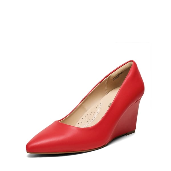 Pointed Toe Wedge Pump Shoes - RED -  0