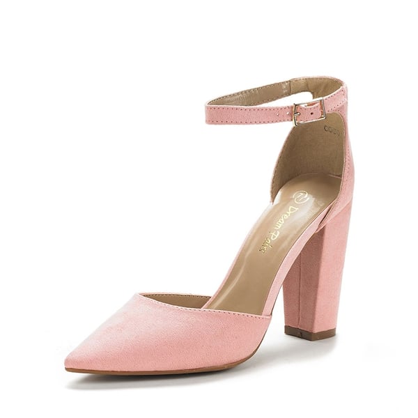 Pointed Toe Chunky Heel Pumps - PINK SUEDE -  0