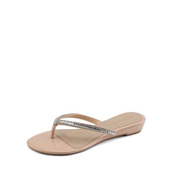 Rhinestone Flip-Flop Sandals - NUDE -  0