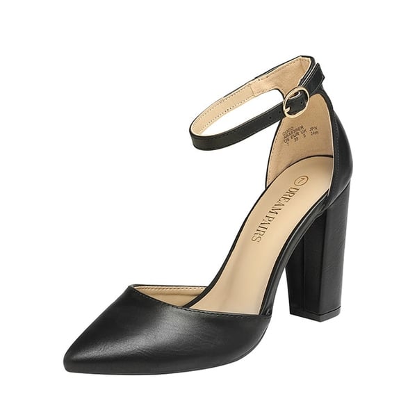 Pointed Toe Chunky Heel Pumps - BLACK PU -  0