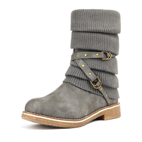 Buckle Strap Mid Calf Snow Boots - GREY -  0
