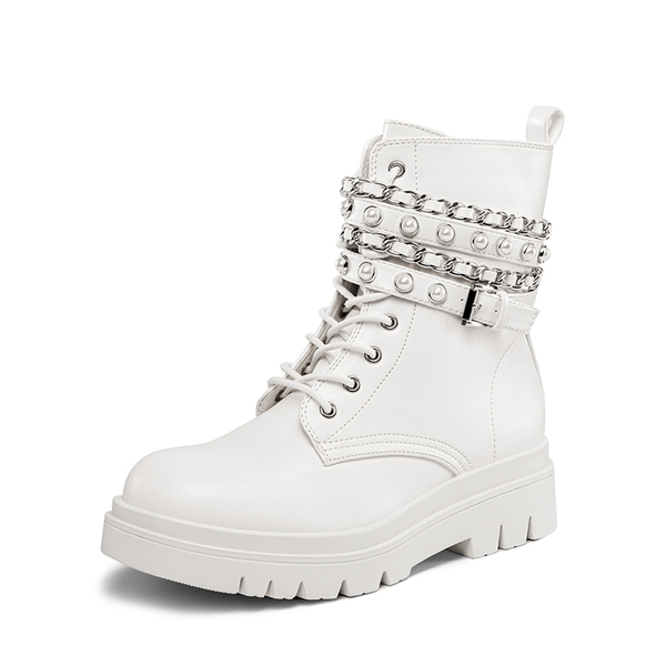 Chains Pearl Chunky Lug Sole Boots - WHITE -  0