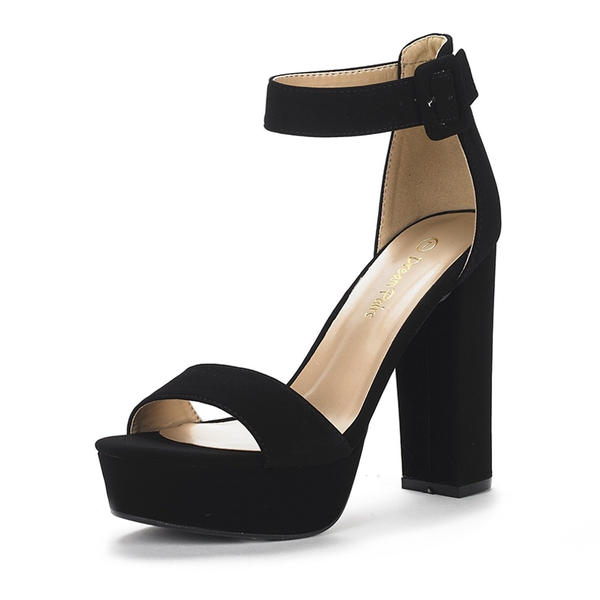 Chunky High Heel Platform Sandals - BLACK NUBUCK -  0