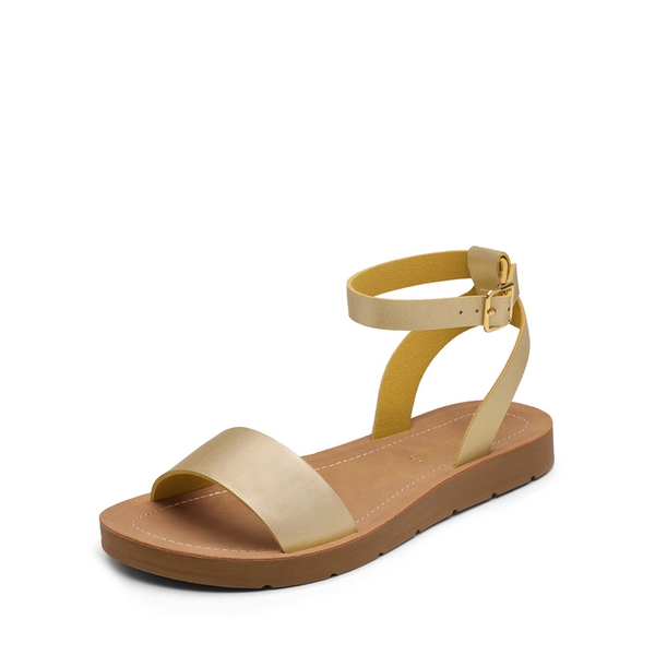 Ankle Strap Flat Buckle Sandals - GOLD PU -  0