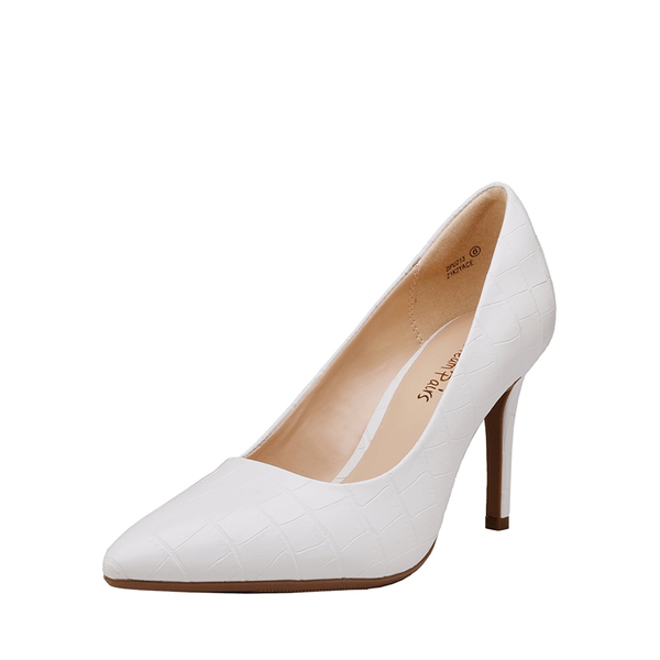 Belle Vie Pointed Toe Stiletto Pumps - WHITE STONE PATTERN -  0