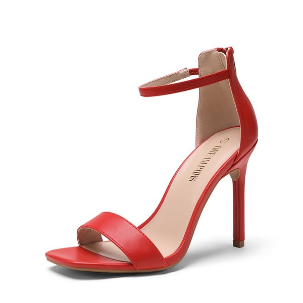 Ankle Strap Square Toe Stiletto Heels - RED PU -  0