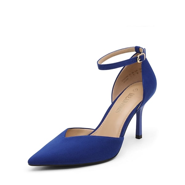 Ankle Strap Pointy Stiletto Heel Pumps - ROYAL BLUE -  0
