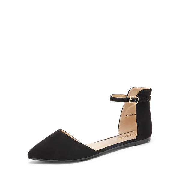 Ankle Strap Ballet Flats - BLACK NUBUCK -  0