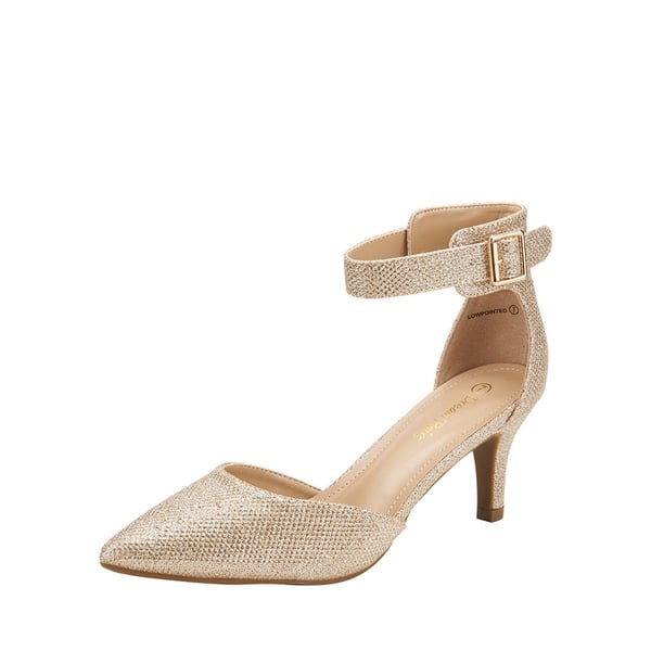 Women's Low Heel Ankle Strap Pumps - GOLD GLITTER -  0
