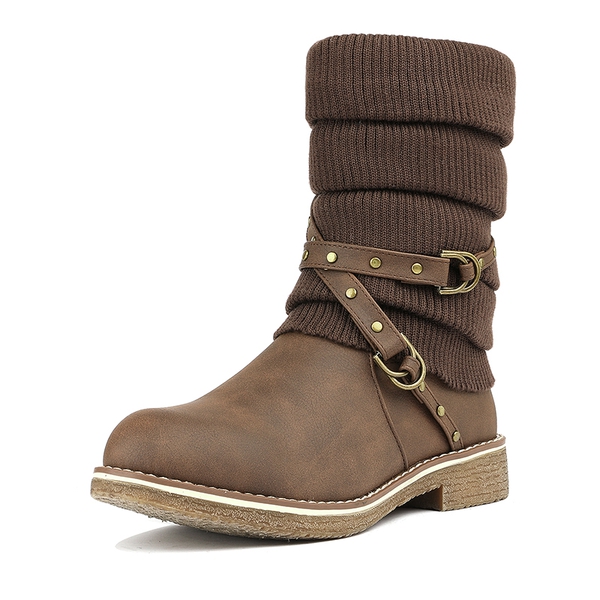Buckle Strap Mid Calf Snow Boots - BROWN -  0