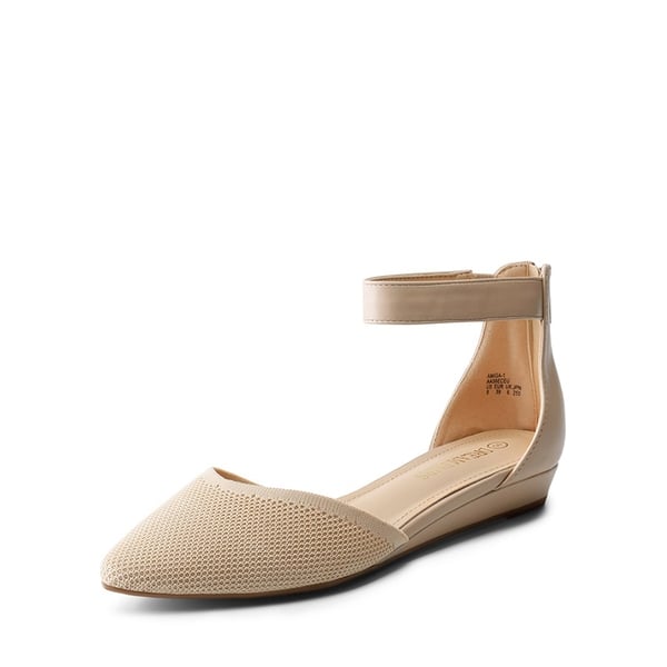Ankle Strap Low Wedge Pumps - NUDE KNIT -  0
