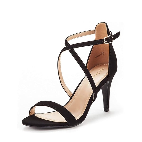 Criss Cross Stiletto Pump Heels Sandals - BLACK NUBUCK -  0