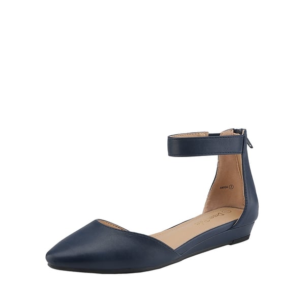 Amiga Ankle Strap Flats Shoes - NAVY PU -  0