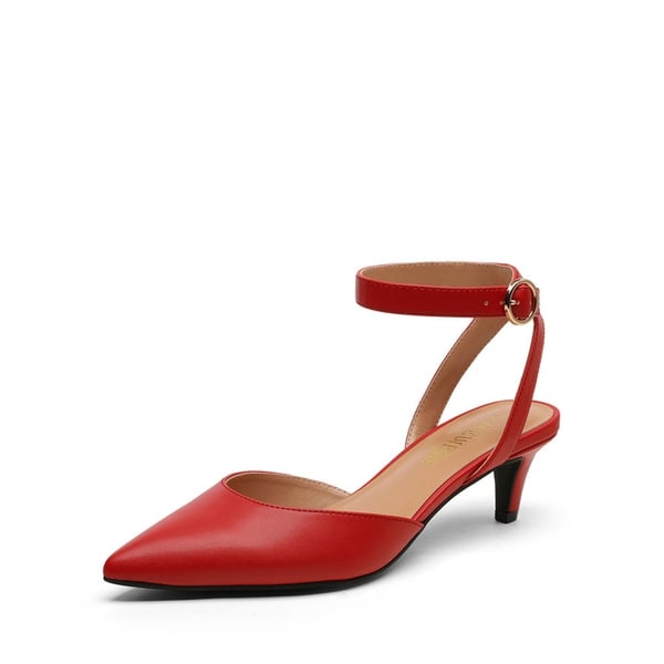 Ankle Strap Low Heel Pumps - FIRE RED -  0