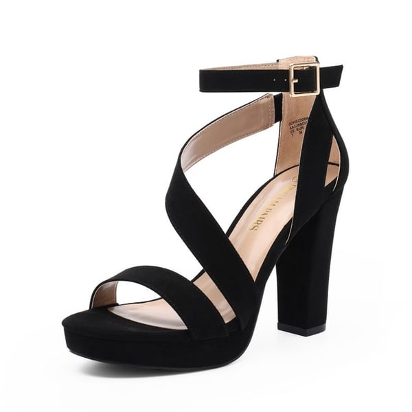 High Heel Platform Pump Sandals - BLACK SUEDE -  0
