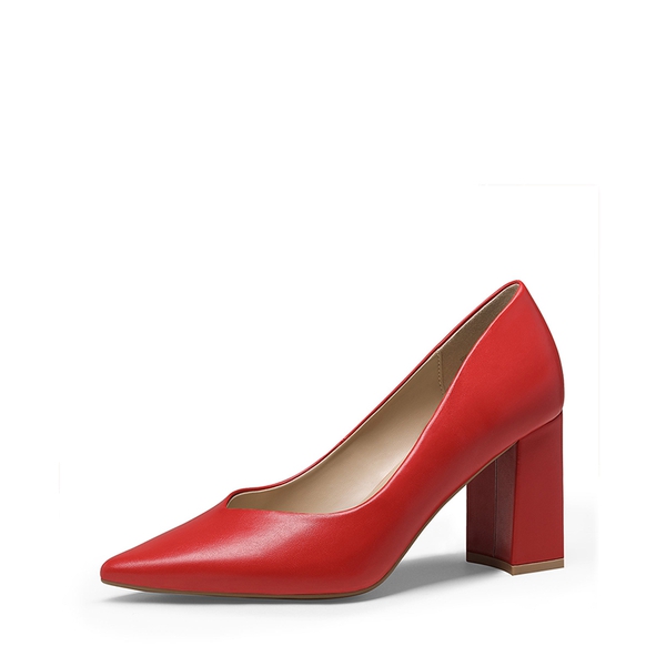 Pointed Toe Chunky High Heel Pumps - RED PU -  0