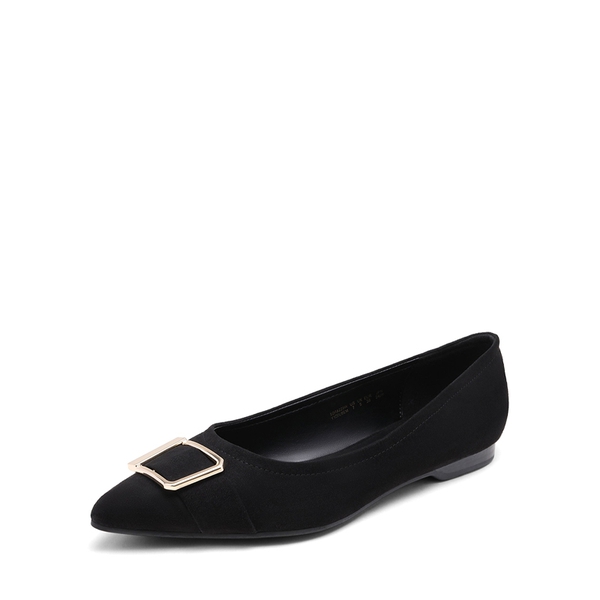 Comfortable Pointed Toe Slip-On Ballet Flats - BLACK SUEDE -  0