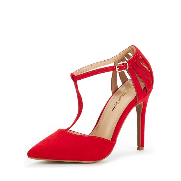 Strappy High Heel Pump Shoes - RED SUEDE -  0