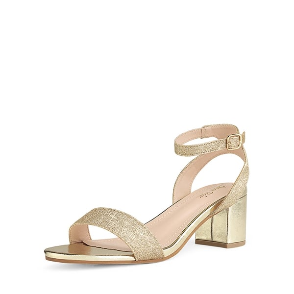 Chunky Block Heel Sandals - GOLD GLITTER -  0