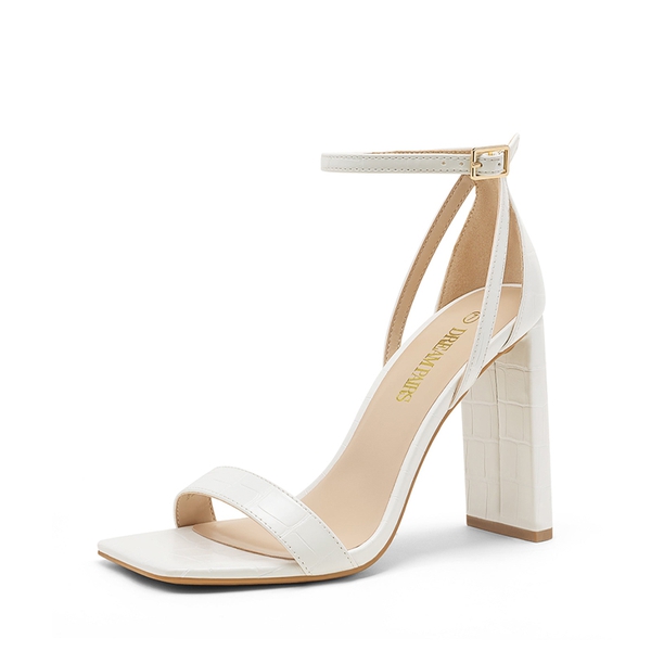 Women's Open Toe Chunky High Heel Sandals - BEIGE WHITE -  0