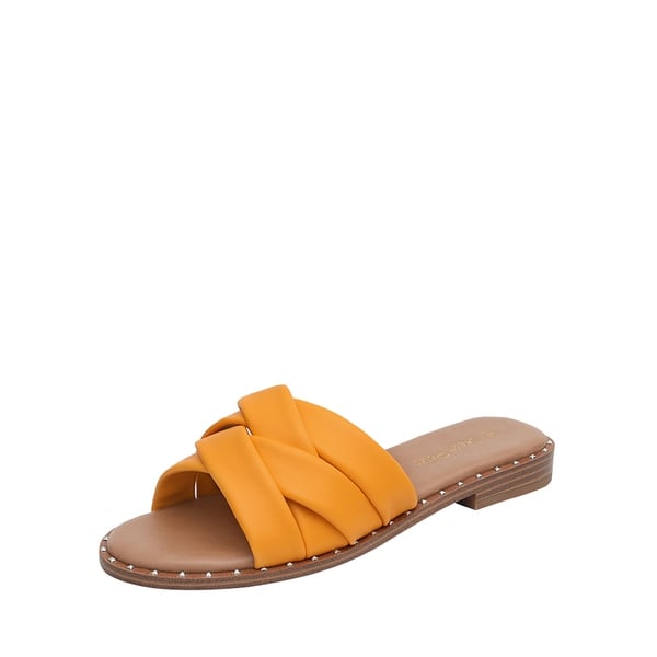 Studded Flat Slide Sandals - YELLOW PU -  0
