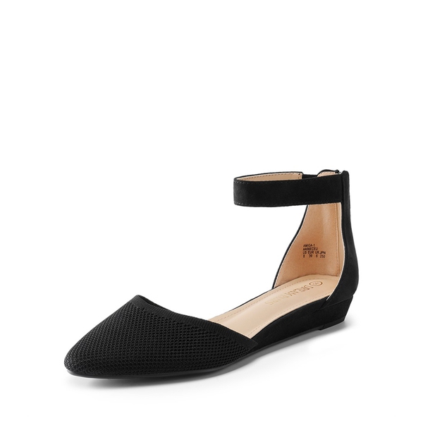 Ankle Strap Low Wedge Pumps - BLACK KNIT -  0