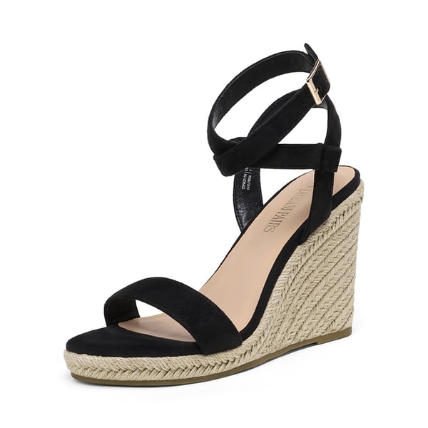 Open Toe Espadrille Platform Wedge Sandals - BLACK SUEDE -  0