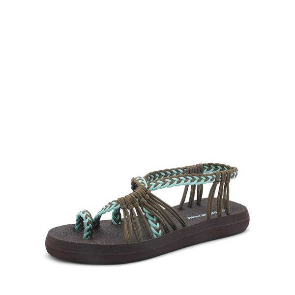 Braided Flat Sandals - KHAKI TURQUOISE -  0