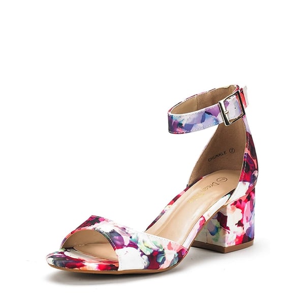 Chunkle Low Heel Ankle Strap Chunky Sandals - FLORAL -  0