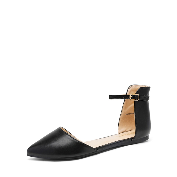 Ankle Strap Ballet Flats - BLACK PU -  0