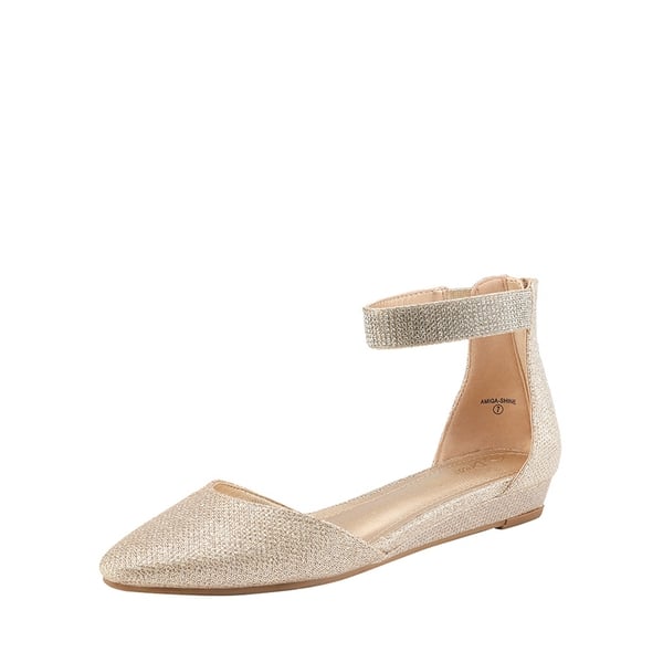 Wedge Ankle Strap Flats Shoes - GOLD GLITTER -  0