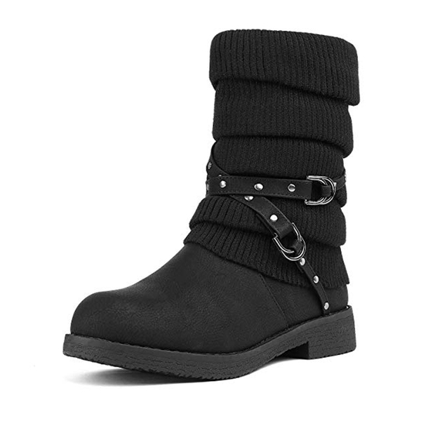 Buckle Strap Mid Calf Snow Boots - BLACK -  0