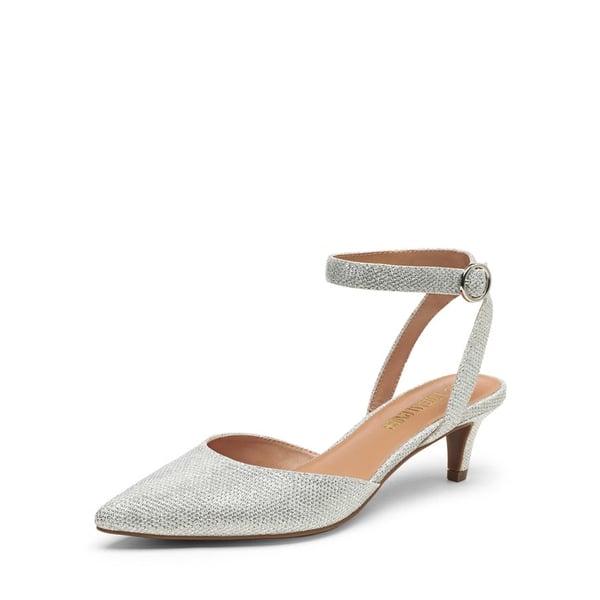 Ankle Strap Low Heel Pumps - SILVER GLITTER -  0