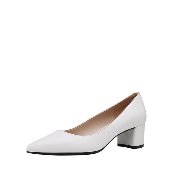 Closed Toe Block Heel Pumps - CREAMY WHITE PU -  0