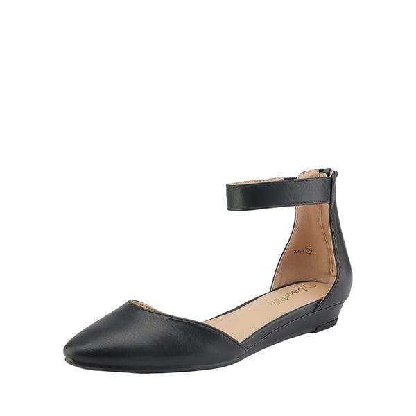 Amiga Ankle Strap Flats Shoes - BLACK PU -  0