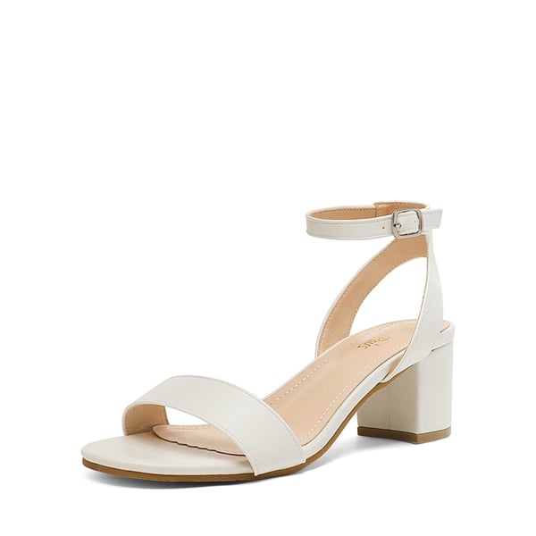Chunky Block Heel Sandals - WHITE PU -  0