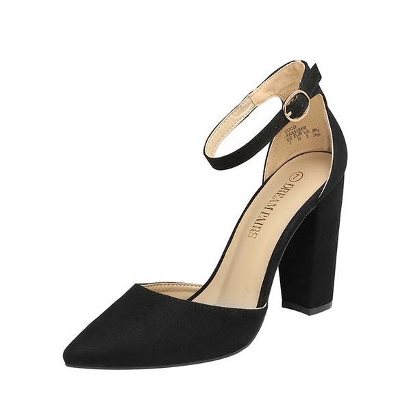 Pointed Toe Chunky Heel Pumps - BLACK SUEDE -  0